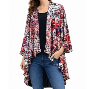 Peck & Peck Cardigan Top Womens S Red Black Snakeskin Print 2-Fer Layered Look